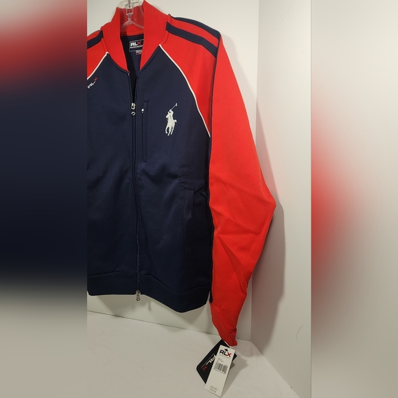 VINTAGE NWT Ralph Lauren RLX Fitness Full Zip Sweatshirt Size Large Red / Blue - Picture 2 of 16